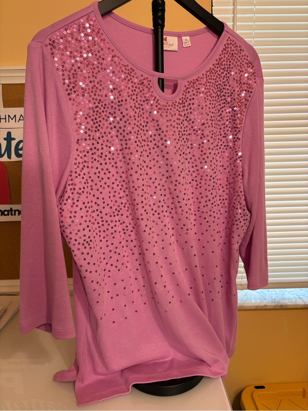 Quacker Factory Pink Sequin-Embellished Long Sleeve Tee